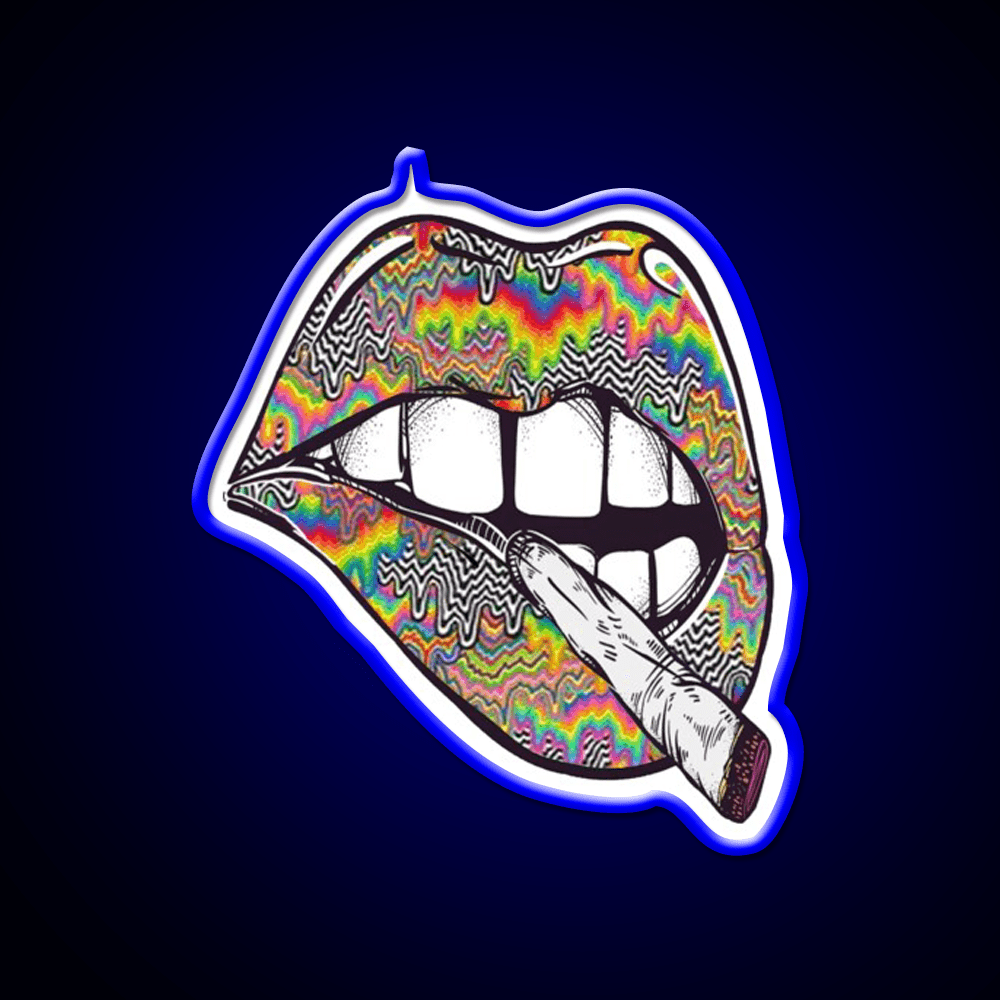 Psychedelic Lips Trippy Acid Joint Hemp Inspired Green Leaf Led Neon Sign Rgb Color - Shineneon