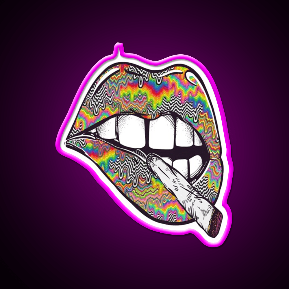 Psychedelic Lips Trippy Acid Joint Hemp Inspired Green Leaf Led Neon Sign Rgb Color - Shineneon