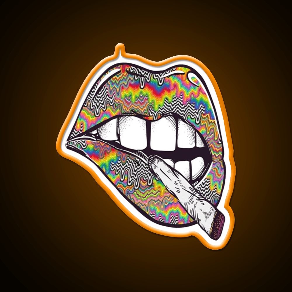Psychedelic Lips Trippy Acid Joint Hemp Inspired Green Leaf Led Neon Sign Rgb Color - Shineneon