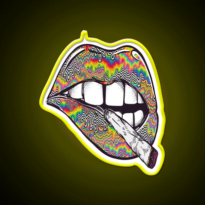 Psychedelic Lips Trippy Acid Joint Hemp Inspired Green Leaf Led Neon Sign Rgb Color - Custom LED neon sign front view