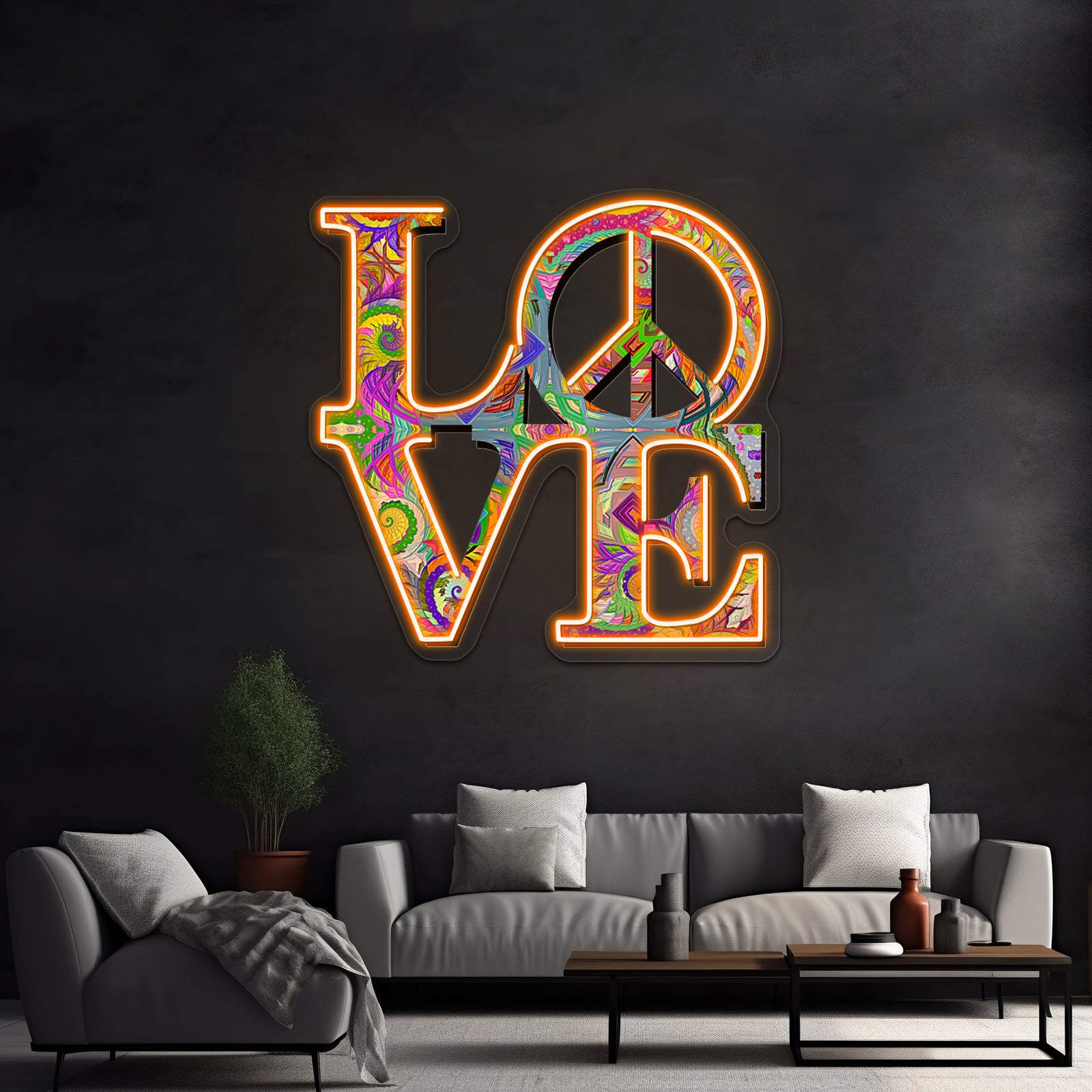 Psychedelic Love And Peace Artwork Led Signs For Bedroom | Shineneon