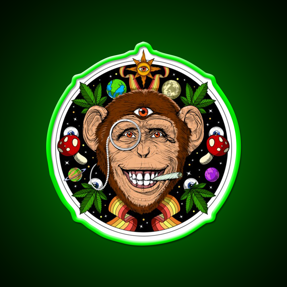 Psychedelic Monkey Stoner Hemp Inspired Green Leaf Led Neon Sign Rgb Color - LED neon sign view 8