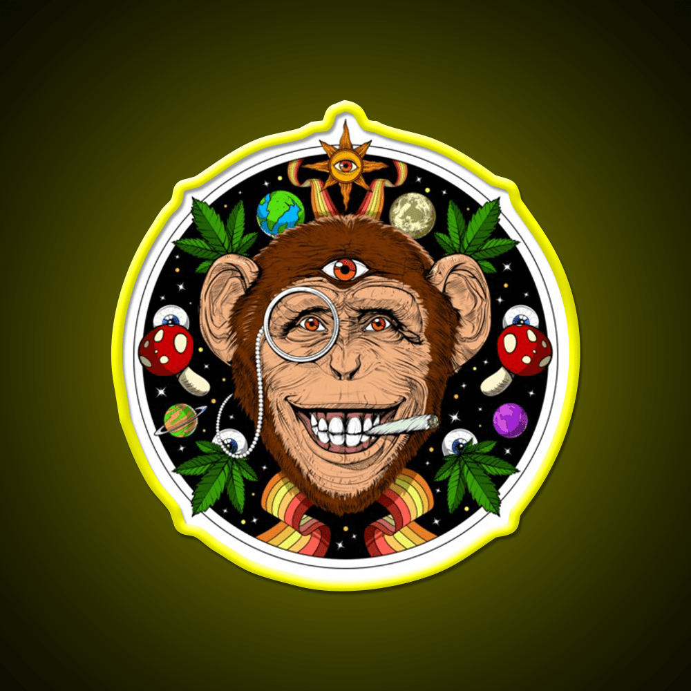 Psychedelic Monkey Stoner Hemp Inspired Green Leaf Led Neon Sign Rgb Color - Shineneon