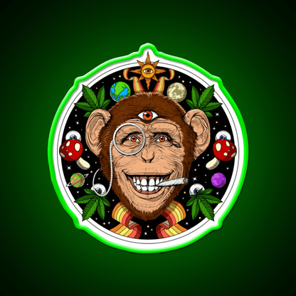 Psychedelic Monkey Stoner Hemp Inspired Green Leaf Led Neon Sign Rgb Color - Shineneon