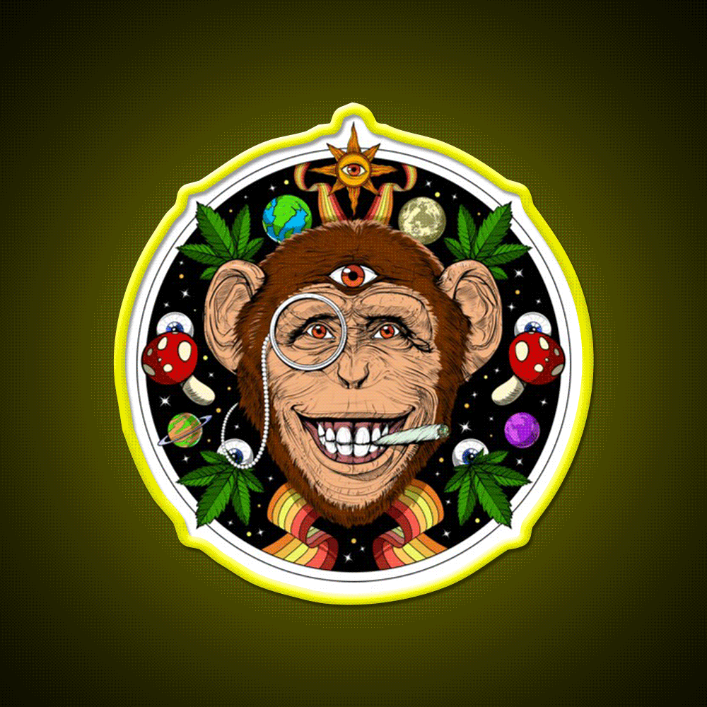 Psychedelic Monkey Stoner Hemp Inspired Green Leaf Led Neon Sign Rgb Color - Custom LED neon sign front view