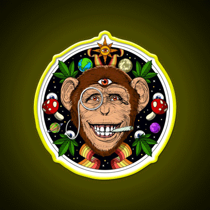 Psychedelic Monkey Stoner Hemp Inspired Green Leaf Led Neon Sign Rgb Color - Custom LED neon sign front view