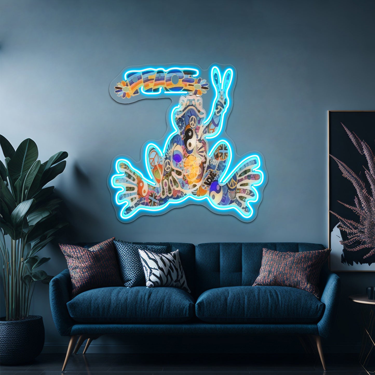 Psychedelic Peace Frog Wall Artwork Neon Signs