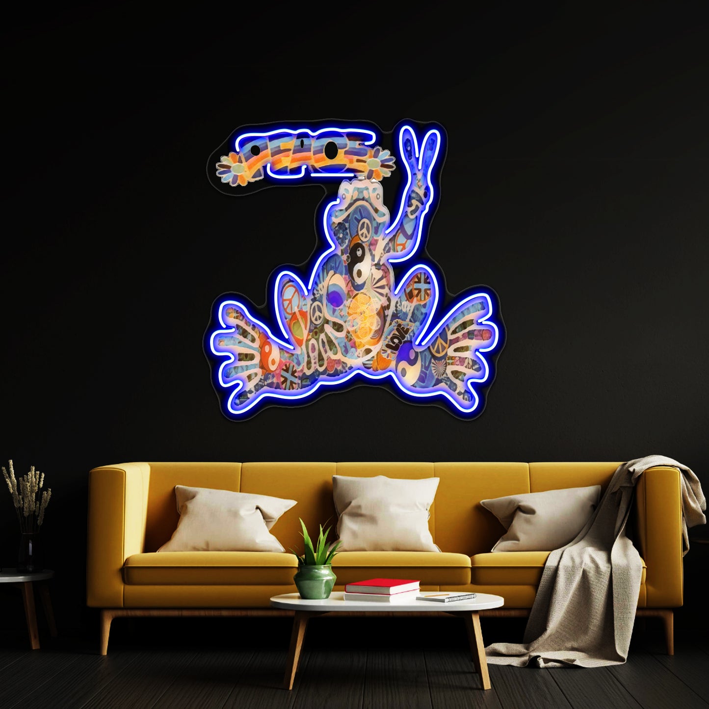 Psychedelic Peace Frog Wall Artwork Neon Signs