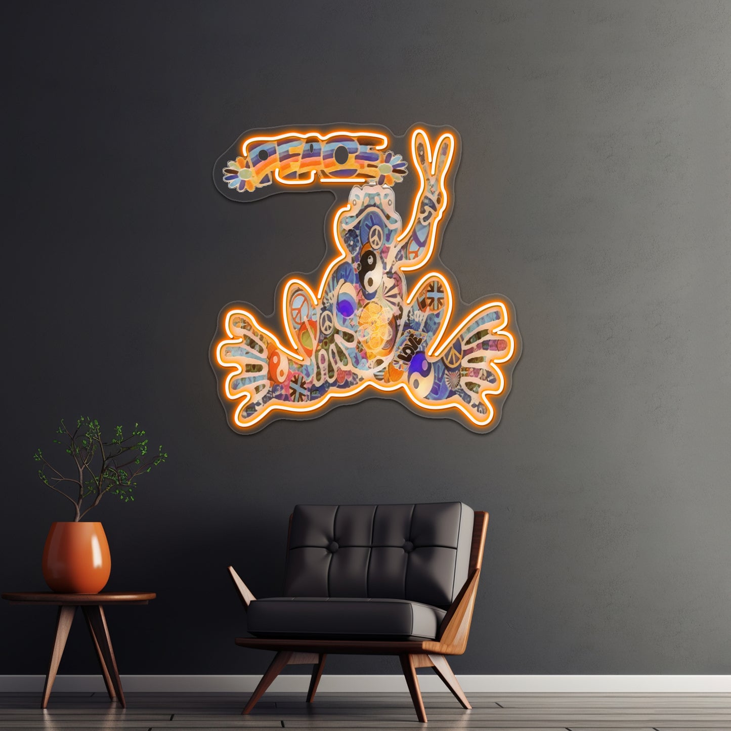 Psychedelic Peace Frog Wall Artwork Neon Signs