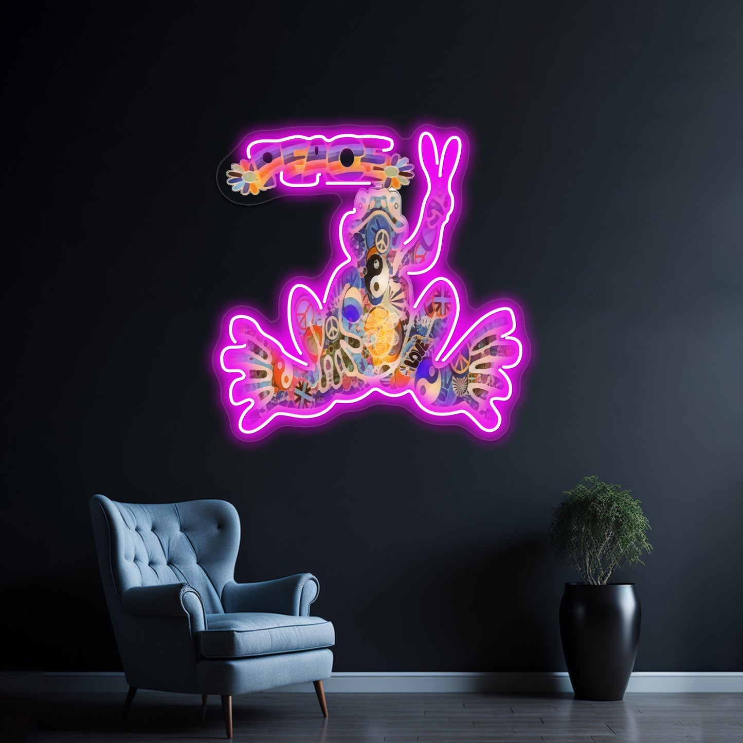 Psychedelic Peace Frog Wall Artwork Neon Signs