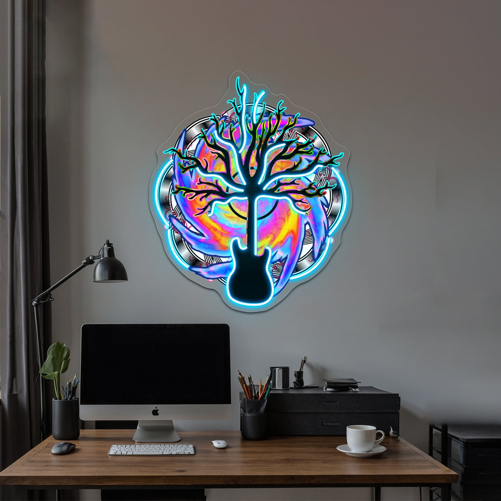 Psychedelic Sonic Cyclone Surreal Guitar Tree Art Wall Artwork Neon Signs | Shineneon
