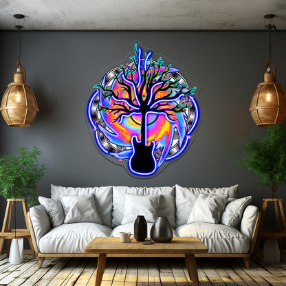 Psychedelic Sonic Cyclone Surreal Guitar Tree Art Wall Artwork Neon Signs