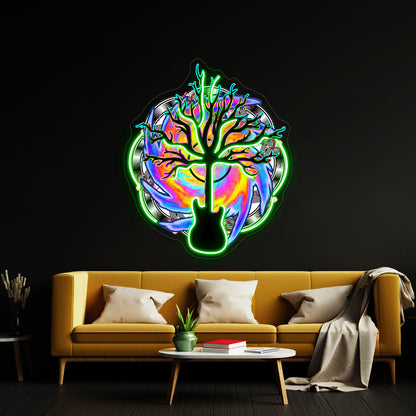 Psychedelic Sonic Cyclone Surreal Guitar Tree Art Wall Artwork Neon Signs