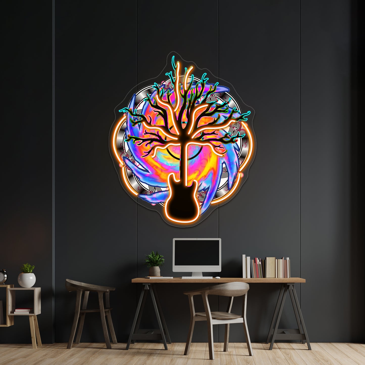 Psychedelic Sonic Cyclone Surreal Guitar Tree Art Wall Artwork Neon Signs