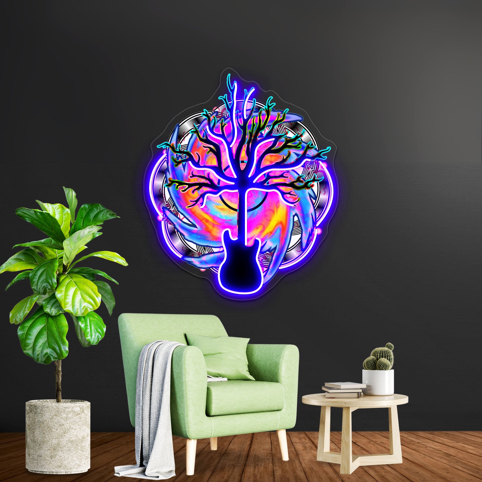 Psychedelic Sonic Cyclone Surreal Guitar Tree Art Wall Artwork Neon Signs | Shineneon