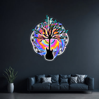 Psychedelic Sonic Cyclone Surreal Guitar Tree Art Wall Artwork Neon Signs