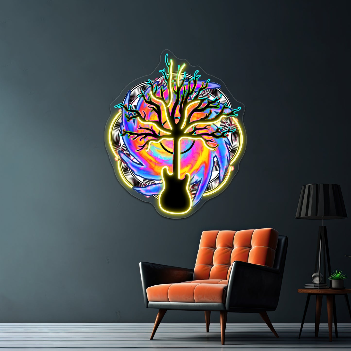 Psychedelic Sonic Cyclone Surreal Guitar Tree Art Wall Artwork Neon Signs