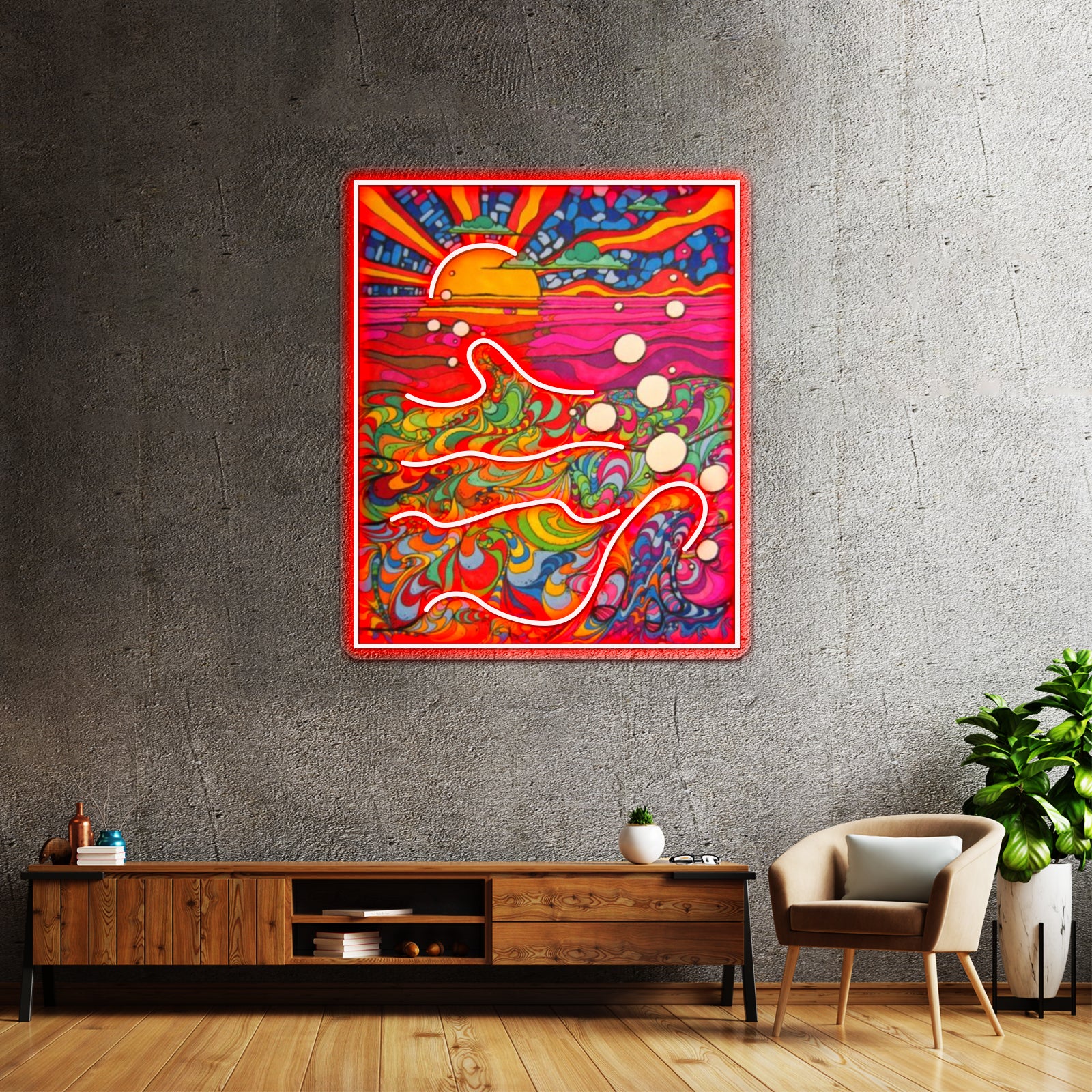 Psychedelic Trippy Hippy Colorful Illustration Wall Artwork Neon Signs | Shineneon
