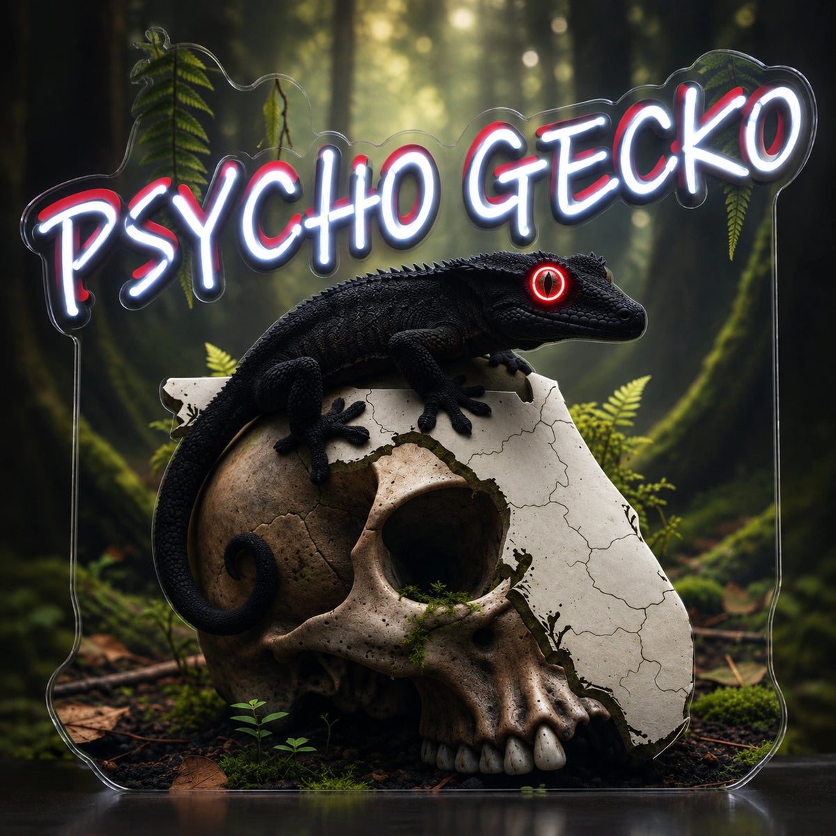 Psycho Gecko Custom LED Neon Sign | d0ef3f044f4471c1e0e22096a3831915c459a04f241794f004666750dedf8af0 | effect