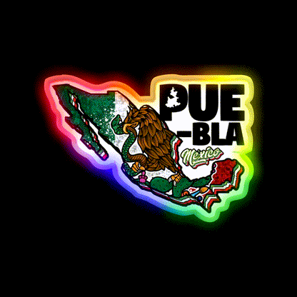 Puebla Map Of Mexico Party Drink Tequila Led Neon Sign Rgb Color - LED neon sign close-up detail