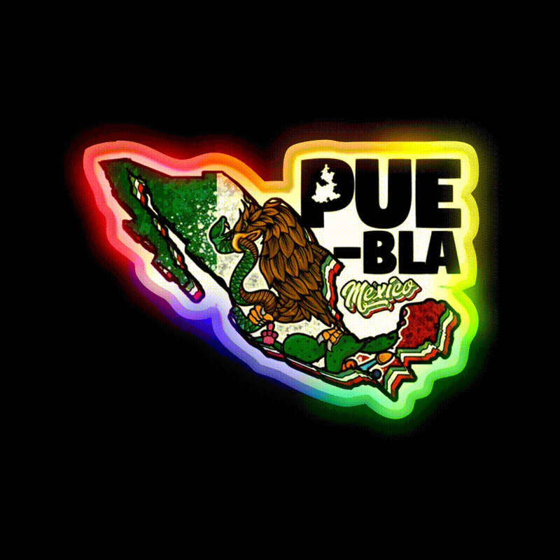 Puebla Map Of Mexico Party Drink Tequila Led Neon Sign Rgb Color - LED neon sign close-up detail