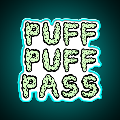 Puff Puff Pass Base Hemp Inspired Green Leaf Led Neon Sign Rgb Color - Size and dimension reference