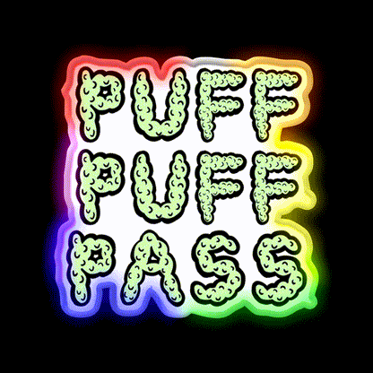 Puff Puff Pass Base Hemp Inspired Green Leaf Led Neon Sign Rgb Color - LED neon sign close-up detail