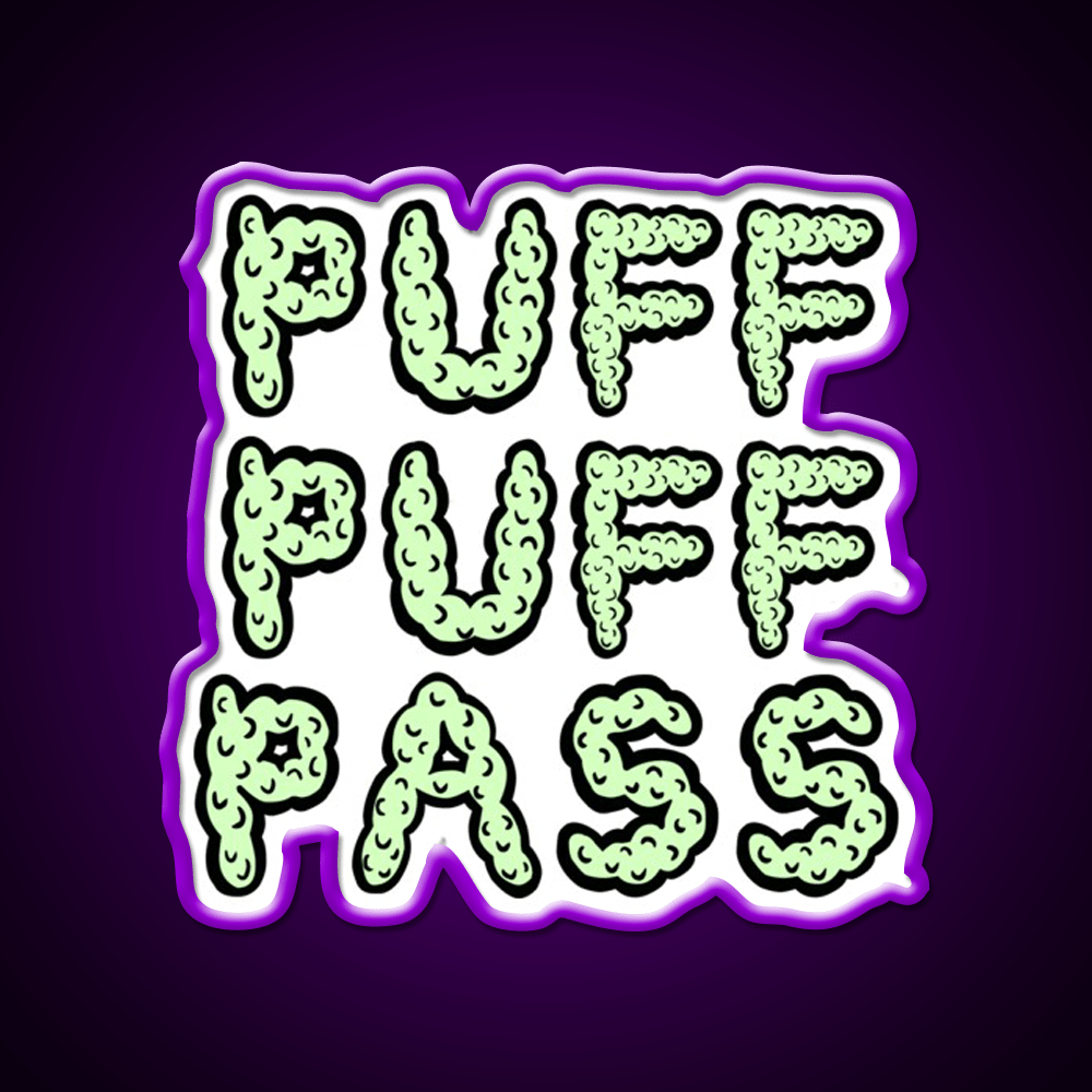 Puff Puff Pass Base Hemp Inspired Green Leaf Led Neon Sign Rgb Color - Shineneon