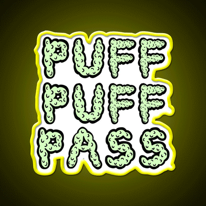 Puff Puff Pass Base Hemp Inspired Green Leaf Led Neon Sign Rgb Color - Custom LED neon sign front view