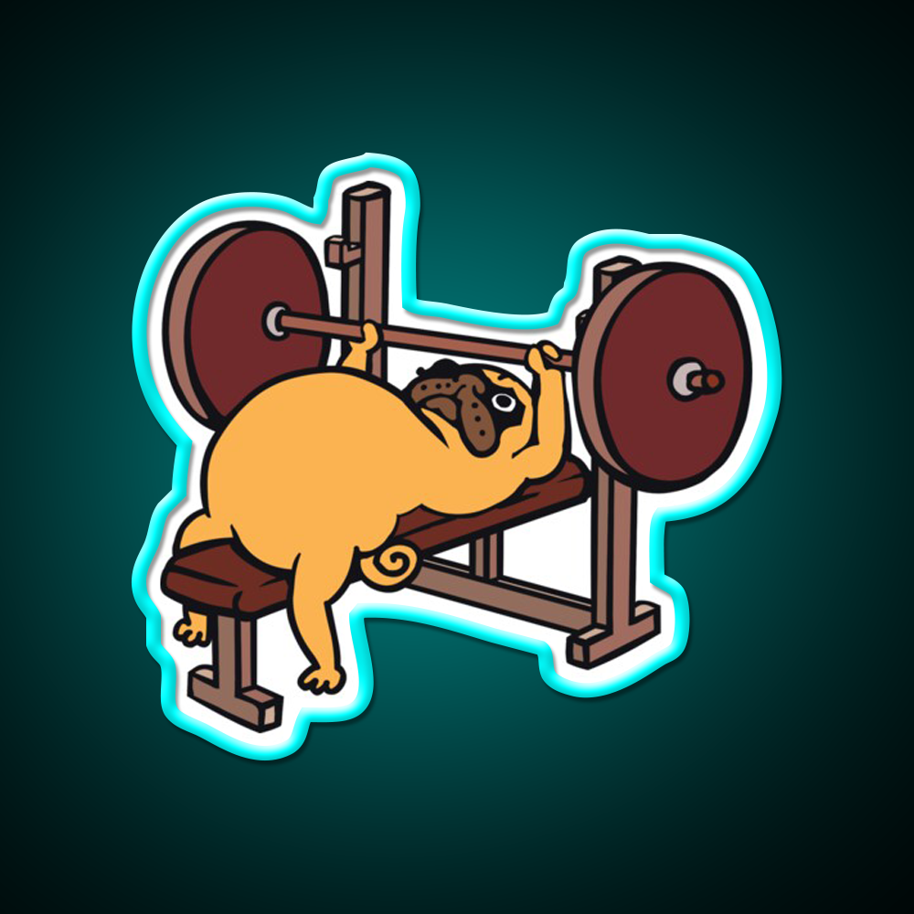 Pug Bench Press Gym Fitness Led Neon Sign Rgb Color
