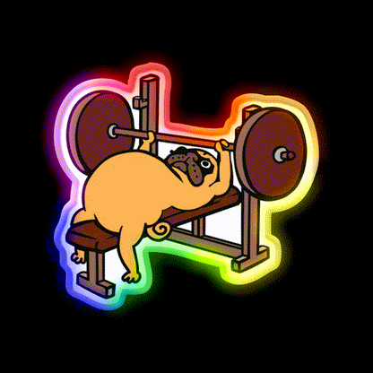 Pug Bench Press Gym Fitness Led Neon Sign Rgb Color
