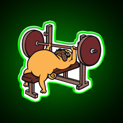 Pug Bench Press Gym Fitness Led Neon Sign Rgb Color
