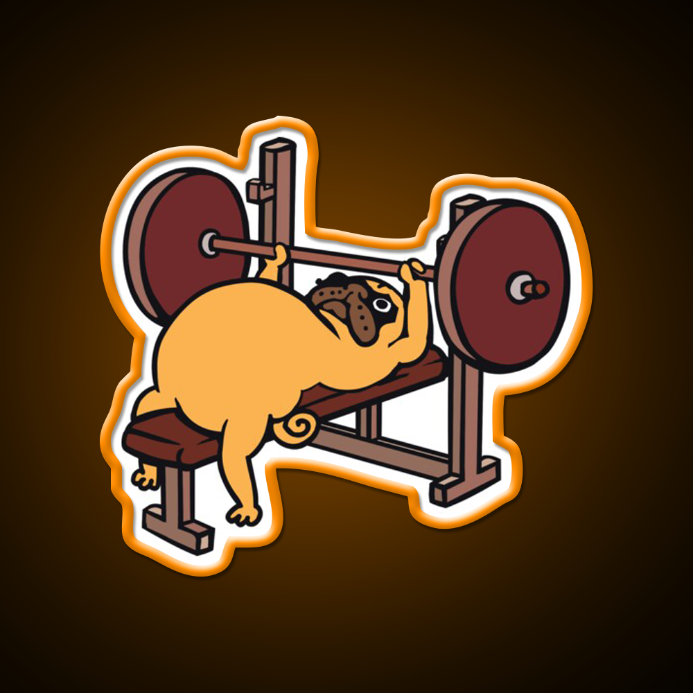 Pug Bench Press Gym Fitness Led Neon Sign Rgb Color