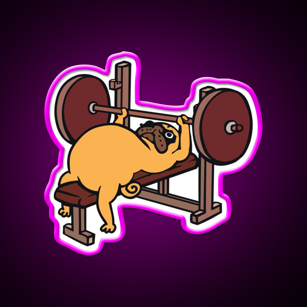 Pug Bench Press Gym Fitness Led Neon Sign Rgb Color
