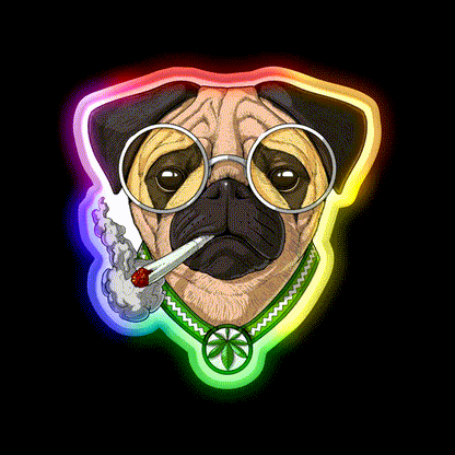 Pug Weed Hemp Inspired Green Leaf Led Neon Sign Rgb Color - LED neon sign close-up detail