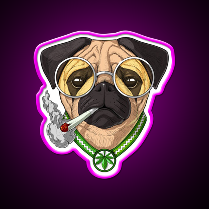 Pug Weed Hemp Inspired Green Leaf Led Neon Sign Rgb Color - Neon sign mounted on wall in room