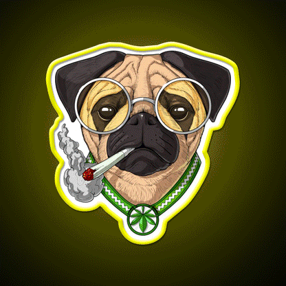 Pug Weed Hemp Inspired Green Leaf Led Neon Sign Rgb Color - Custom LED neon sign front view