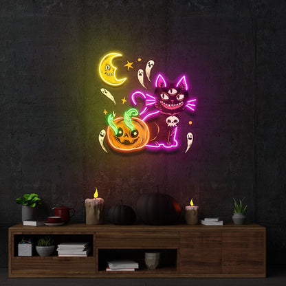 Pumpkin Cat Halloween Neon Acrylic Artwork | Shineneon