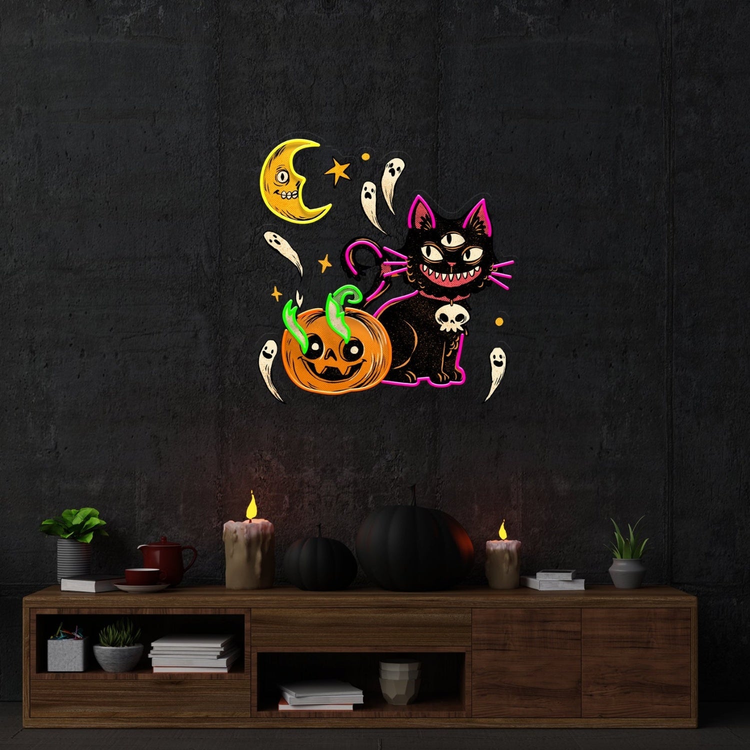 Pumpkin Cat Halloween Neon Acrylic Artwork | Shineneon