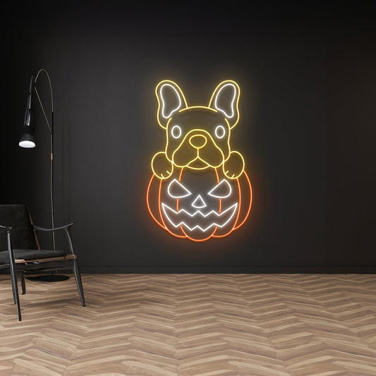 Pumpkin French Bulldog Neon Sign