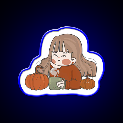 Pumpkin Girl Cafe Led Neon Sign Espresso Bar Art Rgb Color