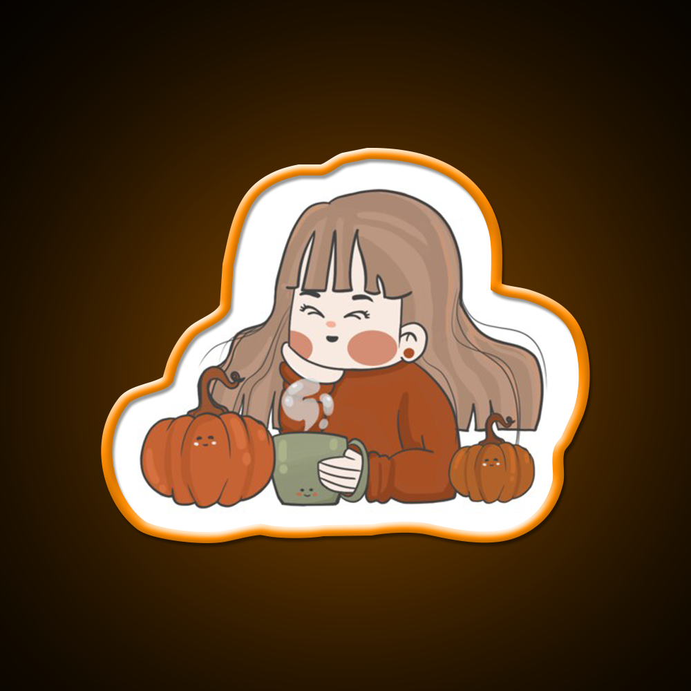 Pumpkin Girl Cafe Led Neon Sign Espresso Bar Art Rgb Color