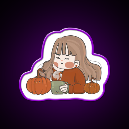 Pumpkin Girl Cafe Led Neon Sign Espresso Bar Art Rgb Color