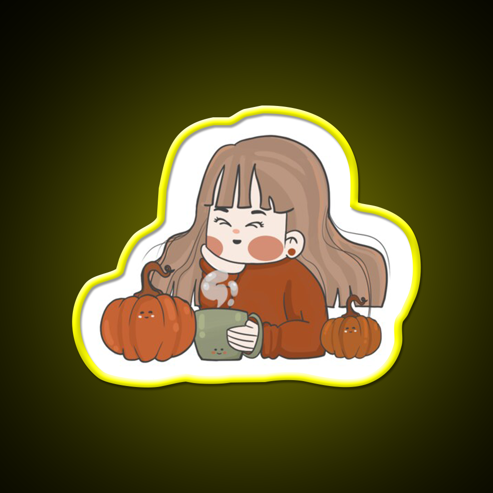Pumpkin Girl Cafe Led Neon Sign Espresso Bar Art Rgb Color