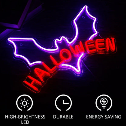 Purple Bat Red Halloween Led Neon Sign For Spooky Party Decor - Shineneon