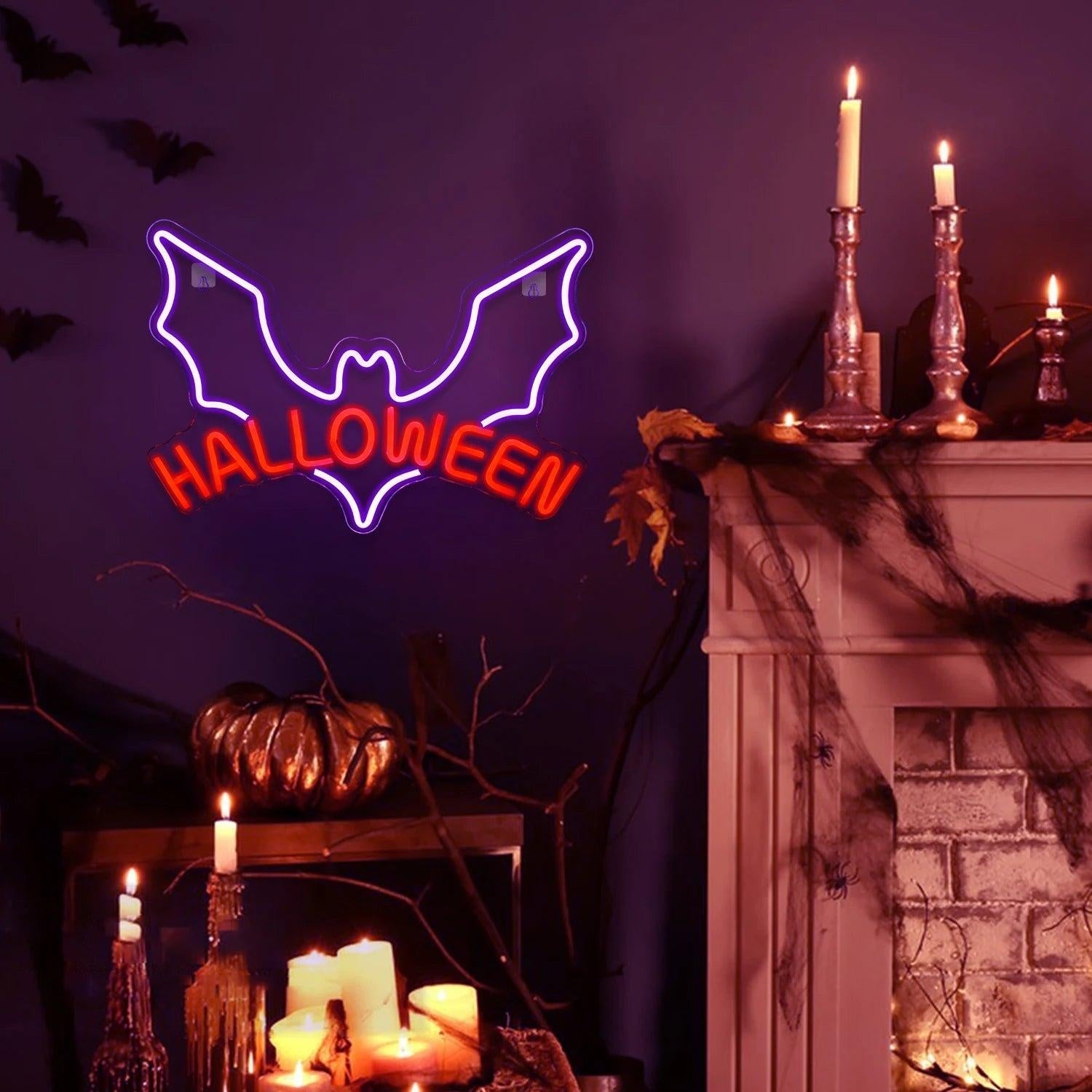 Purple Bat Red Halloween Led Neon Sign For Spooky Party Decor - Shineneon