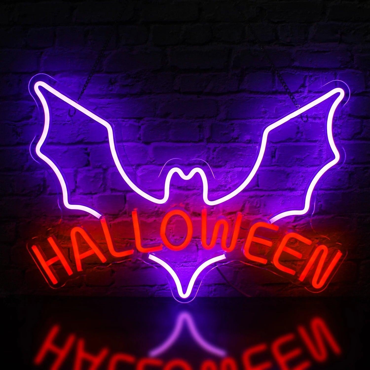 Purple Bat Red Halloween Led Neon Sign For Spooky Party Decor - Shineneon