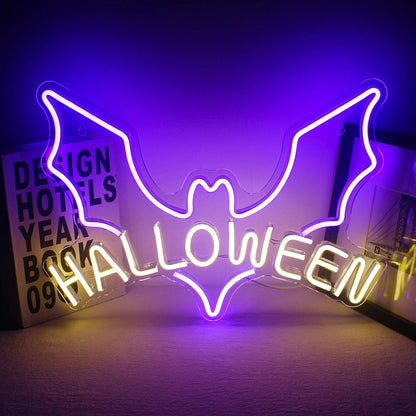 Purple Bat Red Halloween Led Neon Sign For Spooky Party Decor - Shineneon