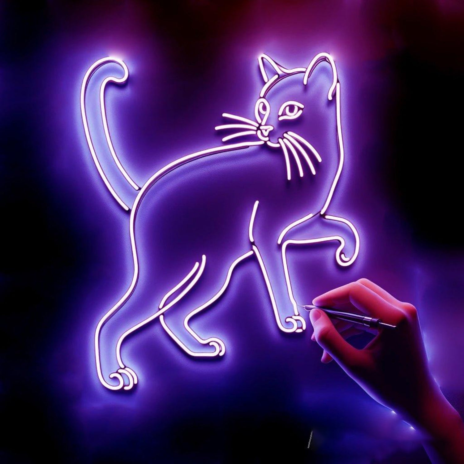 Purple Cartoon Cat Led Neon Sign For Bedroom Cafe Pet Shop Decor | Shineneon