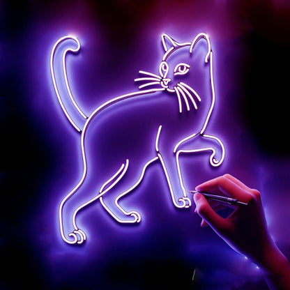 Purple Cartoon Cat Led Neon Sign For Bedroom Cafe Pet Shop Decor | Shineneon
